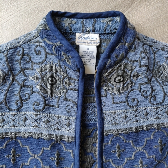 Vintage Traditions Blue Patterned Zip-up Jacket Medium - Picture 4 of 10